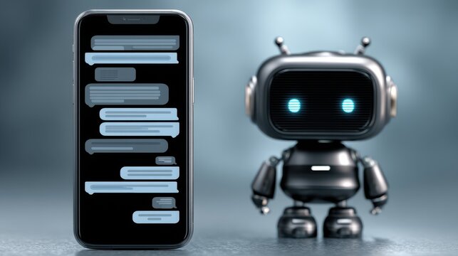 Chatbot conversation on smartphone with robot assistant