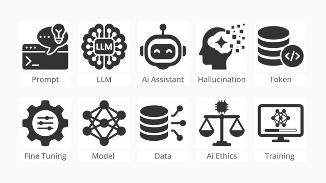AI Technology Development and Data Science Icons Set