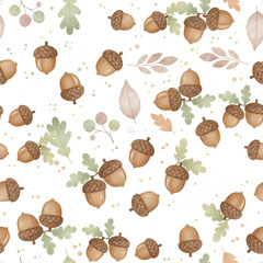 Acorns and Oak Leaves Seamless Watercolor Pattern © Ольга Кухта