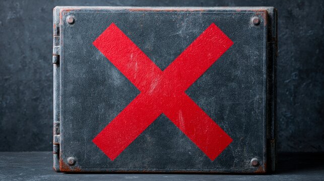 Rustic metal box with red cross mark