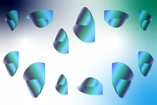 Modern abstract vector background featuring futuristic 3D geometric floating shapes with blue, cyan, and green metallic gradient tones on a soft glowing backdrop