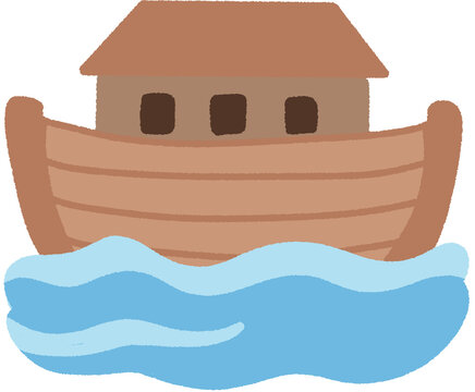 Noah's Ark Floating on Ocean Waves Illustration