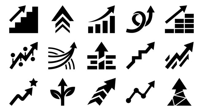 Growth and Success Arrow Icons Vector Set for Business Progress, Performance and Upward Trend