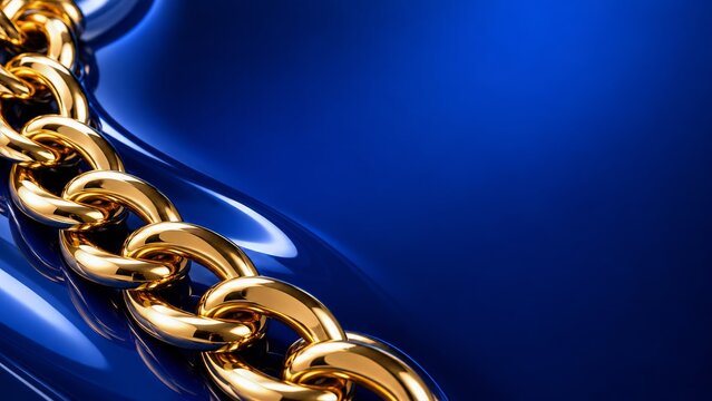 Glossy cobalt blue waves crossed by a heavy golden chain on the left