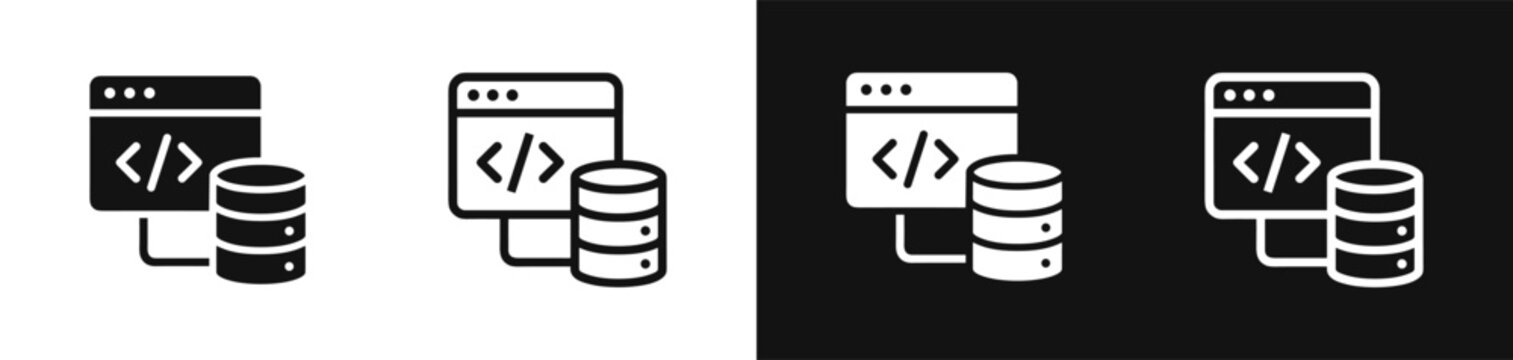 Database connection to code window icon set vector