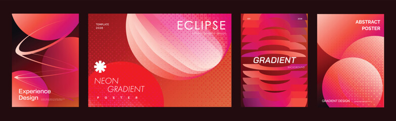 Obraz na płótnie Canvas Red Pink Gradient Poster Collection Vector with Layered Curves, Glowing Shapes and Dynamic Abstract Forms for Modern Branding, Editorial Cover, Event Promotion, Wall Art, Graphic Print Design