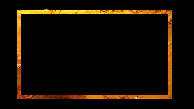 Golden rectangular frame with alpha channel on a black transparent background. 4K animation