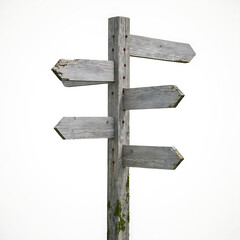 Old rustic wooden signpost with multiple blank arrow boards isolated on transparent background © MDRASIDHASAN