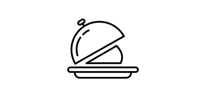 Catering service cloche or tray animated icon for restaurant. Dining, cutlery, eatery, cover, food plate, and waiter animation symbol.4k video animation 