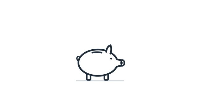 ぶたの貯金箱に硬貨がチャリンと入る線画アイコン ループアニメーション