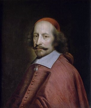Jules Mazarin, real name Giulio Mazzarino, 14 July 1602, 9 March 1661, was a French diplomat and cardinal, after a painting by Pierre Mignard, ca 1658, Historical, digitally restored reproduction of a 19th century original