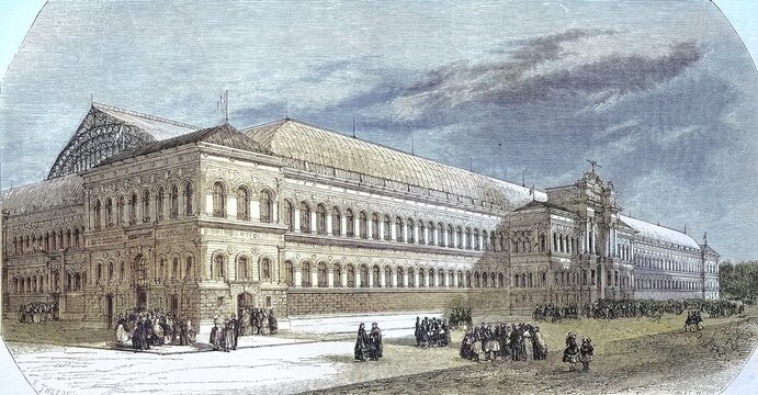 View of the Palace of the Universal Exhibition 1855, on the Champs Elysees, Paris, France, Historic, digitally restored reproduction of a 19th century original