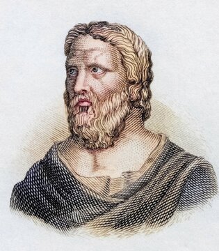 Heraclitus of Ephesus (born c. 520 BC, died c. 460 BC) was a pre-Socratic philosopher from Ionian Ephesus, Historical, coloured, digitally restored reproduction from a 19th century original, Record date not stated
