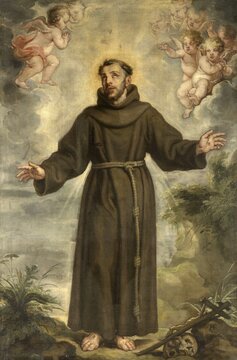 Francis of Assisi, Francis, Giovanni di Pietro di Bernardone, 1181 or 1182 to 3 October 1226, the founder of the Order of Friars Minor, Ordo fratrum minorum, Franciscans, Painting by Philip Fruytiers, Historic, digitally restored reproduction from a 19th century original