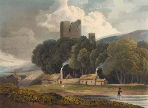 Thirlwall Castle, ruined 12th century castle near the village of Greenhead, about 32 km west of Hexham in the English county of Northumberland, c. 1850, after a painting by Theodore Henry Adolphus Fielding, digitally enhanced reproduction, historical, exact date unknown