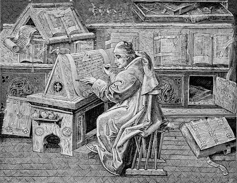 Study of a scholar in the 15th century, France, Historic, digitally restored reproduction of a 19th century original, exact date not known