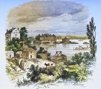 Turtle Bay and Blackwells Island New York in the 1870s. From American Pictures Drawn With Pen And Pencil by Rev Samuel Manning c. 1880, United States, America, Historic, digitally restored reproduction from a 19th century original, Record date not stated