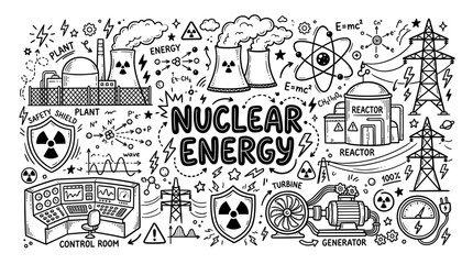 Fototapeta premium Hand drawn doodle set about nuclear energy