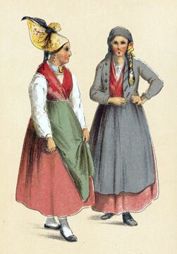 Traditional traditional costume of the peasants in Styria around 1860, Austria, Historical, digitally restored reproduction from a 19th century original