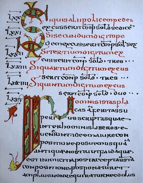 Edict of the Longobard king Rothari from 643, the oldest manuscript of the Longobard laws, written between 671 and 736, kept in the Abbey Library of St. Gall, digital improved reproduction of an original from 1880