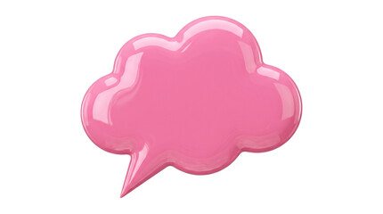 Fototapeta premium Glossy pink cloud shaped speech bubble with smooth surface for creative messaging or social media design.