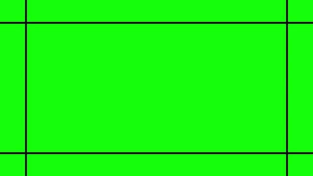 A simple minimalist rectangular frame composed of thin black lines against a solid green screen background creating a clean and stark visual border for placement. 4K