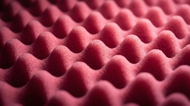 Close-up of pink acoustic foam with egg crate pattern.