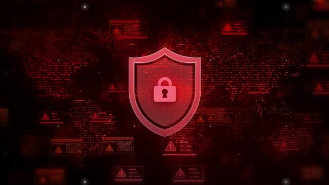 Fraud detection symbol  red shield with security lock. Ideal for cybersecurity, finance, business concepts in designs, presentations, websites.