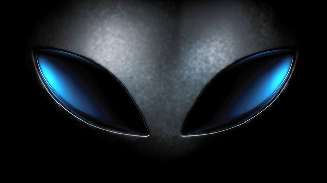 Glossy Alien Eyes with Electric Blue Reflections on a Metallic Silver Face