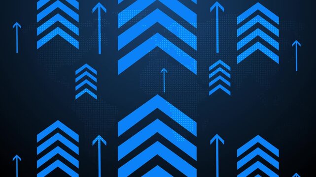 Stylized chevron arrows pointing upward gradient background with subtle world map dots animation