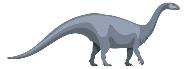 A large grey dinosaur is walking across a white background © MicroOne