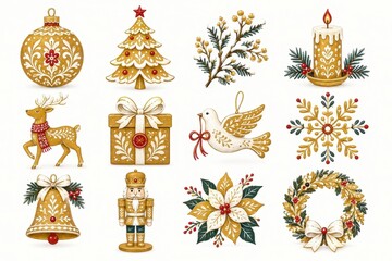 Fototapeta premium Vintage Christmas ornaments botanical collection