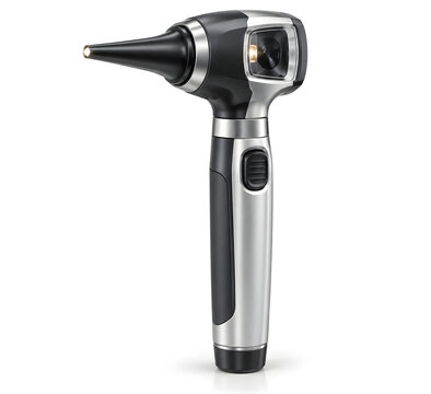 Professional handheld digital otoscope with illuminated optical tip, integrated camera module, and ergonomic medical housing.