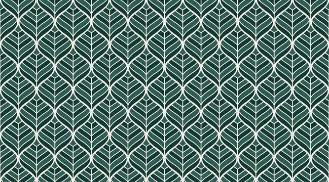 Green Art Deco Leaf Geometric Seamless Vector Pattern