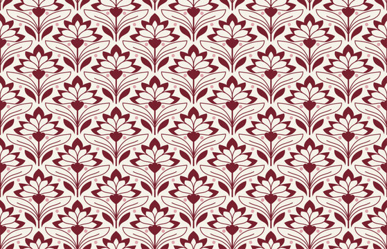 Vintage Burgundy Floral Ornamental Seamless Vector Pattern