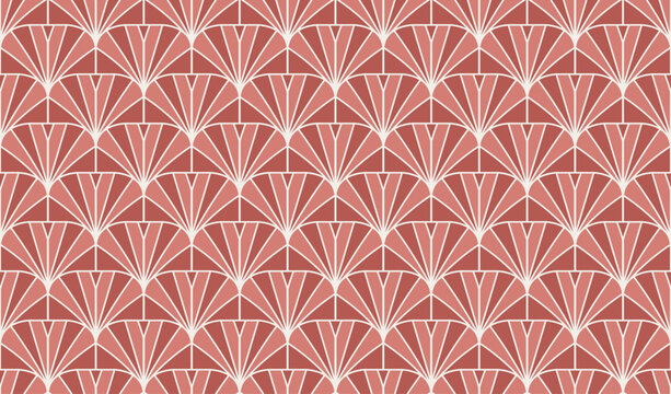 Art Deco Fan Geometric Coral Seamless Vector Pattern