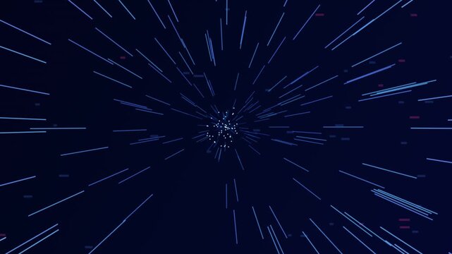 Futuristic hyperspace blue light speed animation video footage showing fast travelling through digital starfield wormhole motion clip