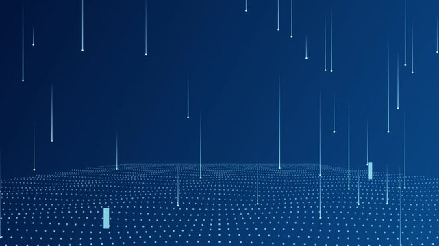 Digital matrix animation featuring glowing light streams falling onto a futuristic grid background video footage