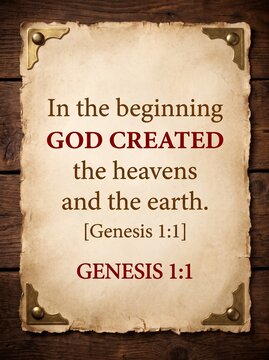 Vintage parchment style bible verse genesis creation heavens earth