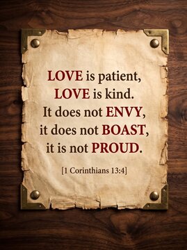 Vintage parchment style quote about love patience kindness and