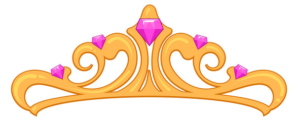 A gold and pink tiara with diamonds and pink gems © MicroOne