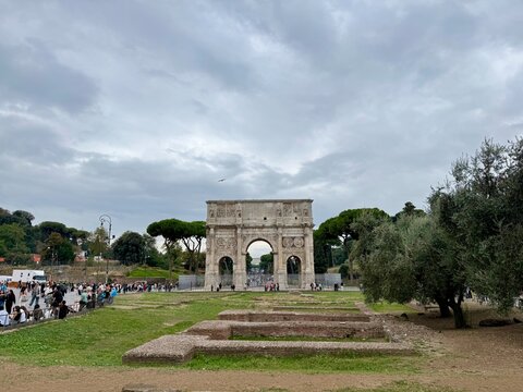 Arch of Constantine in Rome on a dramatic overcast day