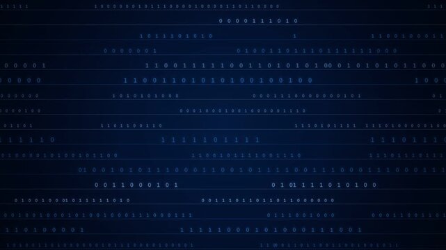 Binary code streaming across digital cyberspace background in continuous motion video clip graphic animation