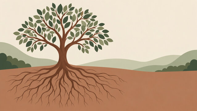 Illustration d'un arbre aux racines symbolisant l'ancrage