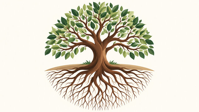 Illustration d'un arbre aux racines symbolisant l'ancrage