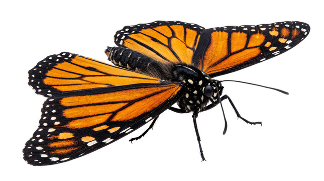 Monarch butterfly with orange and black isolated on transparent background