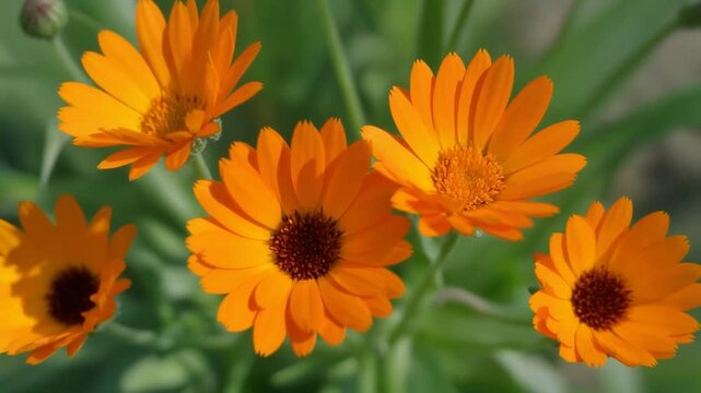 そよ風に動く橙のカレンデュラ シームレスループ動画背景 16:9 4K