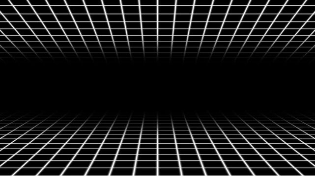 Retro 80s synthwave grid background, abstract digital horizon loop, cyberpunk virtual reality perspective, futuristic sci-fi motion