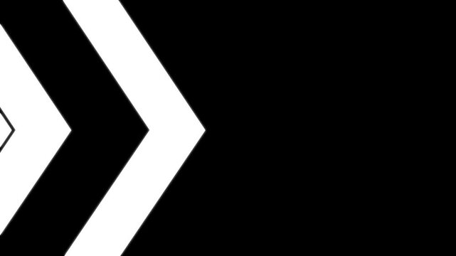 Abstract black and white chevron pattern moving forward, dynamic geometric arrow background, loop