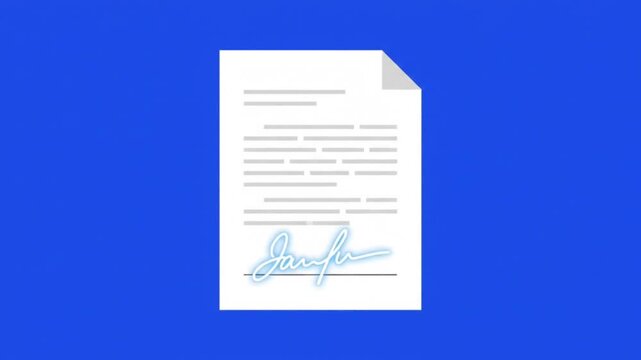 Digital document signing and approval icon animation
